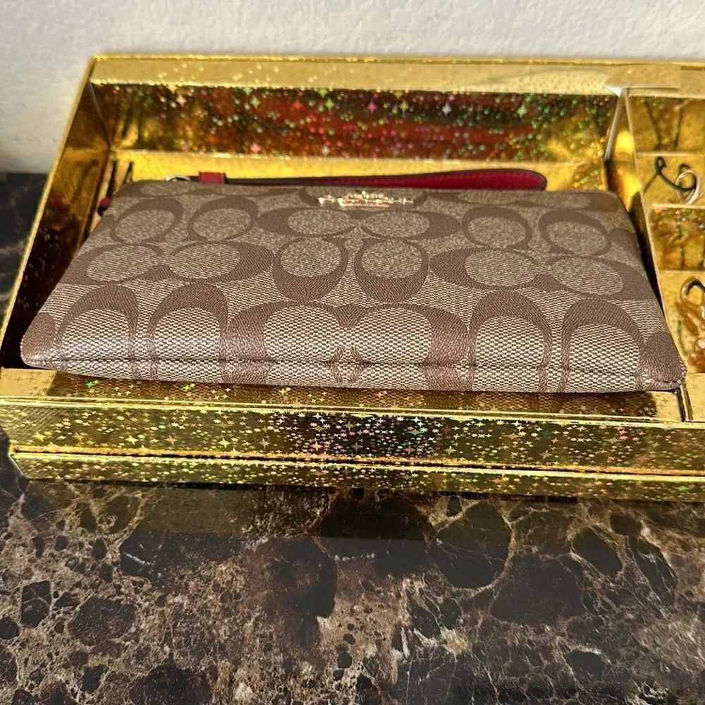 New Coach Signature Large Wristlet with Charms in a Gift Box